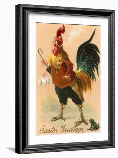 Easter Greetings, Rooster Smoking-null-Framed Art Print