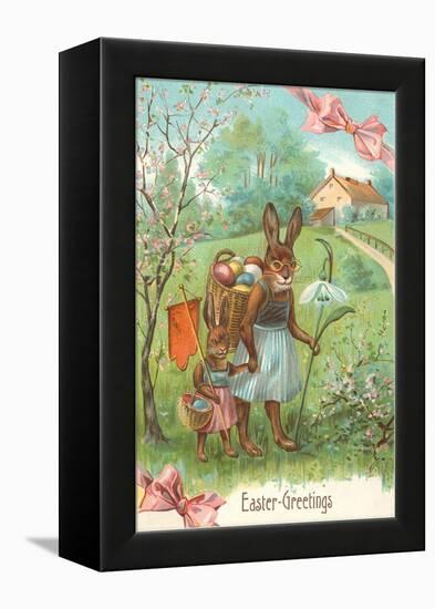 Easter Greetings, Spectacled Rabbit in Dress-null-Framed Stretched Canvas