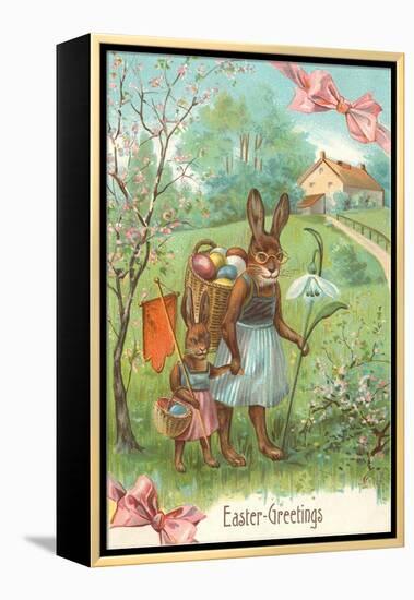 Easter Greetings, Spectacled Rabbit in Dress-null-Framed Stretched Canvas