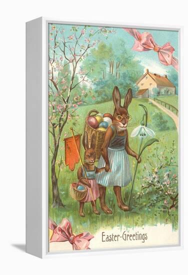 Easter Greetings, Spectacled Rabbit in Dress-null-Framed Stretched Canvas