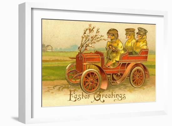 "Easter Greetings" With Chicks In A Car-null-Framed Art Print
