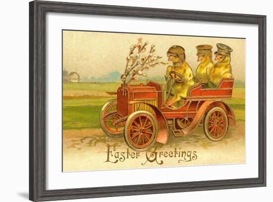 "Easter Greetings" With Chicks In A Car-null-Framed Art Print