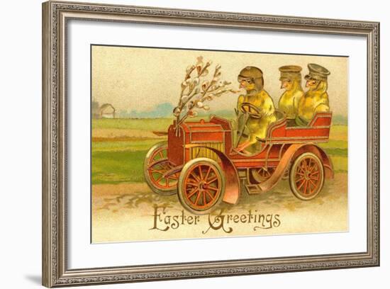 "Easter Greetings" With Chicks In A Car-null-Framed Art Print