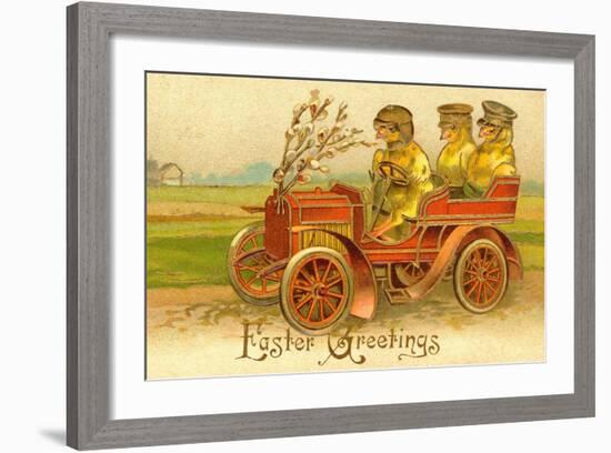 "Easter Greetings" With Chicks In A Car-null-Framed Art Print