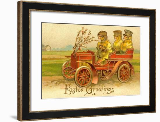 "Easter Greetings" With Chicks In A Car-null-Framed Art Print