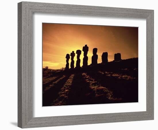 Easter Island Landscape with Giant Moai Stone Statues at Sunset, Oceania-George Chan-Framed Photographic Print