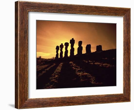 Easter Island Landscape with Giant Moai Stone Statues at Sunset, Oceania-George Chan-Framed Photographic Print