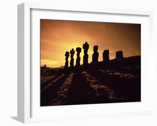 Easter Island Landscape with Giant Moai Stone Statues at Sunset, Oceania-George Chan-Framed Photographic Print