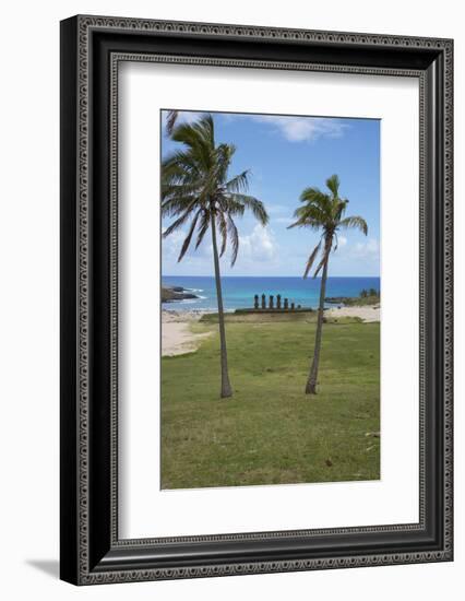 Easter Island. Rapa Nui NP, Anakena and Ahu Nau Nau. Moai Statues-Cindy Miller Hopkins-Framed Photographic Print