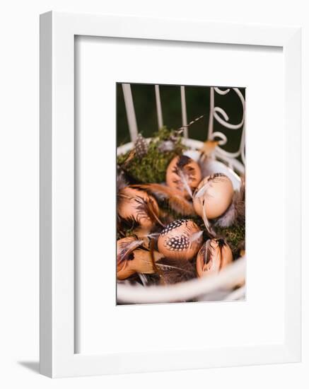 Easter nest with hen's feathers, Still life Easter-mauritius images-Framed Photographic Print