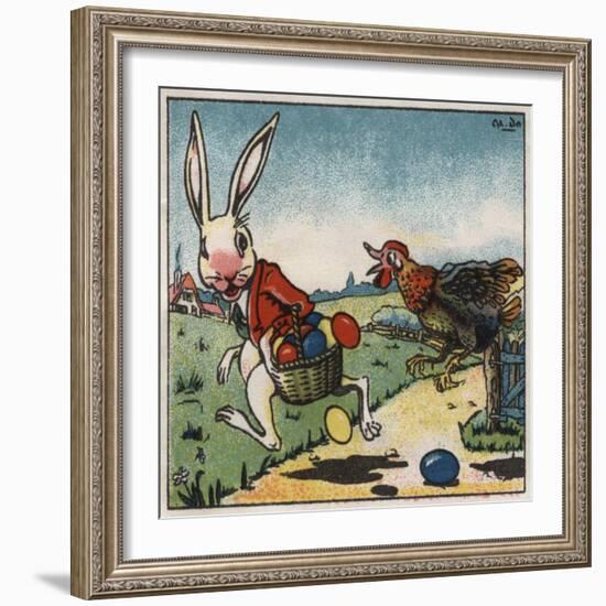 Easter Rabbit and Chicken Illustration on Egg Dye Packaging-Jennifer Kennard-Framed Giclee Print