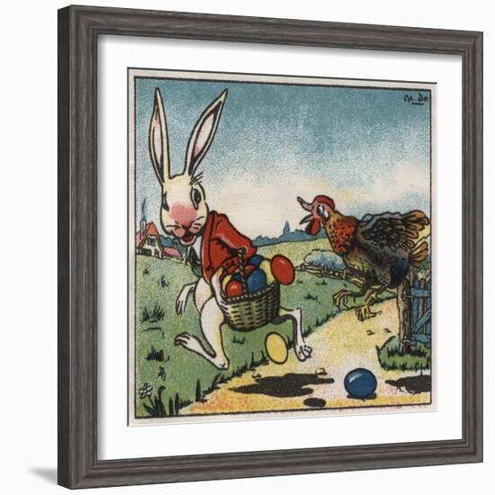 Easter Rabbit and Chicken Illustration on Egg Dye Packaging-Jennifer Kennard-Framed Giclee Print