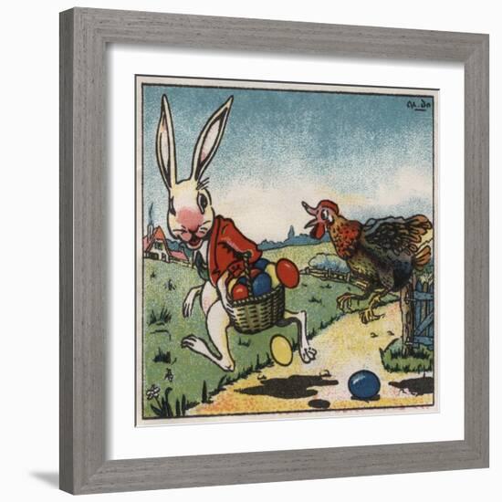 Easter Rabbit and Chicken Illustration on Egg Dye Packaging-Jennifer Kennard-Framed Giclee Print