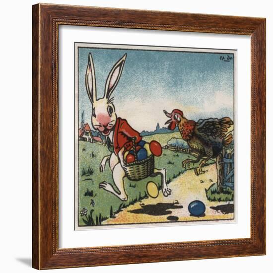 Easter Rabbit and Chicken Illustration on Egg Dye Packaging-Jennifer Kennard-Framed Giclee Print