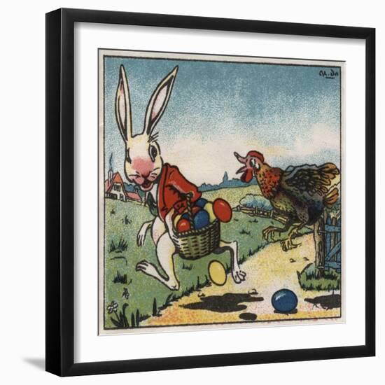 Easter Rabbit and Chicken Illustration on Egg Dye Packaging-Jennifer Kennard-Framed Giclee Print