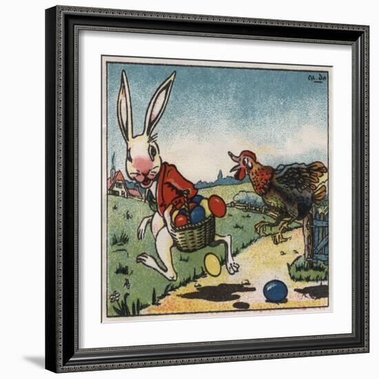 Easter Rabbit and Chicken Illustration on Egg Dye Packaging-Jennifer Kennard-Framed Giclee Print