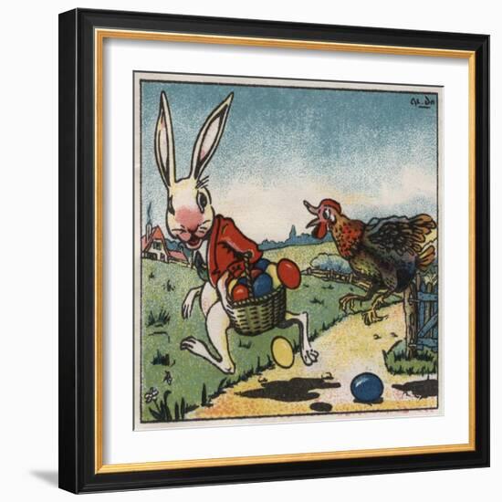 Easter Rabbit and Chicken Illustration on Egg Dye Packaging-Jennifer Kennard-Framed Giclee Print