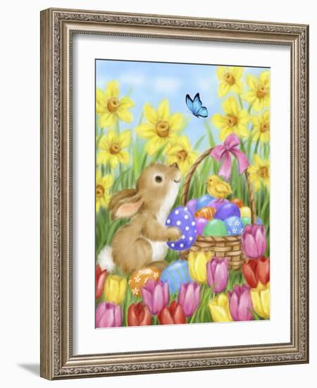 Easter Rabbit with Flowers-MAKIKO-Framed Giclee Print