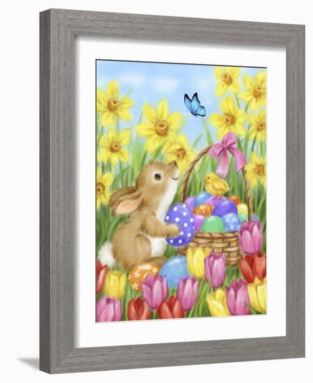 Easter Rabbit with Flowers-MAKIKO-Framed Giclee Print