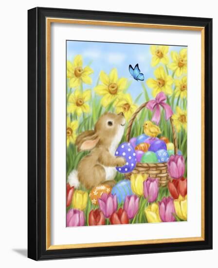 Easter Rabbit with Flowers-MAKIKO-Framed Giclee Print