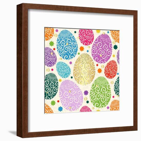 Easter Seamless Pattern with Colorful Painted Eggs Laced (Vector)-Olga Drozdova-Framed Art Print