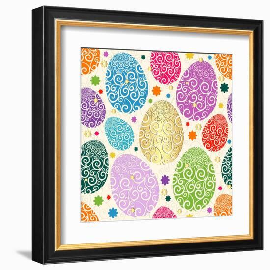 Easter Seamless Pattern with Colorful Painted Eggs Laced (Vector)-Olga Drozdova-Framed Art Print