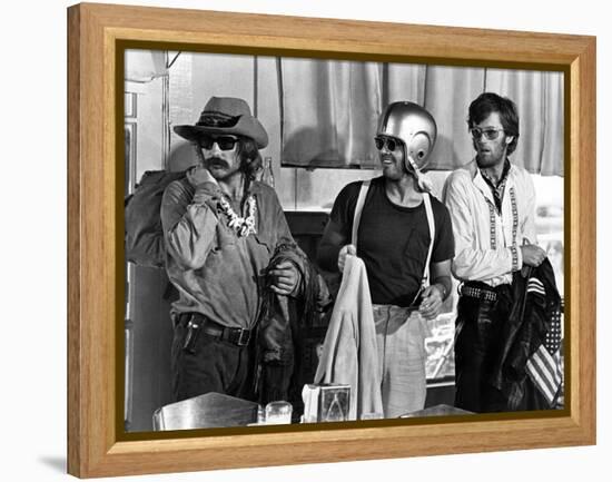 Easy Rider by DennisHopper with Dennis Hopper, Peter Fonda and Jack Nickolson, 1969 (b/w photo)-null-Framed Stretched Canvas