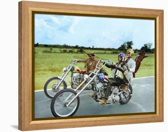 Easy Rider by DennisHopper with Dennis Hopper, Peter Fonda and Jack Nickolson, 1969 (motos Harley D-null-Framed Stretched Canvas