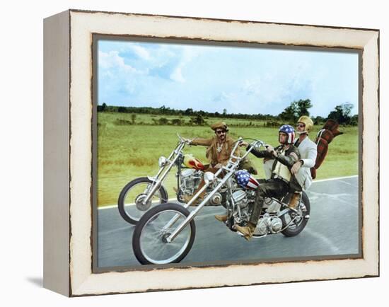 Easy Rider by DennisHopper with Dennis Hopper, Peter Fonda and Jack Nickolson, 1969 (motos Harley D-null-Framed Stretched Canvas