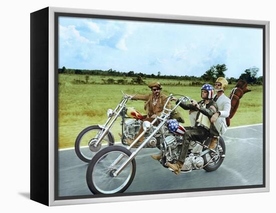 Easy Rider by DennisHopper with Dennis Hopper, Peter Fonda and Jack Nickolson, 1969 (motos Harley D-null-Framed Stretched Canvas