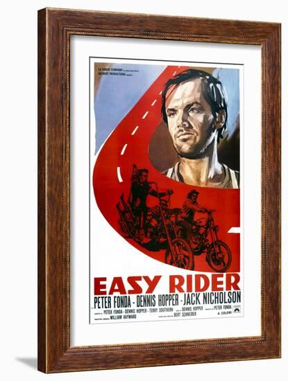 Easy Rider, Italian Poster Art, from Top: Jack Nicholson, Peter Fonda, Dennis Hopper, 1969-null-Framed Art Print