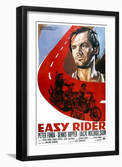 Easy Rider, Italian Poster Art, from Top: Jack Nicholson, Peter Fonda, Dennis Hopper, 1969-null-Framed Art Print