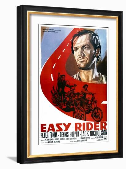 Easy Rider, Italian Poster Art, from Top: Jack Nicholson, Peter Fonda, Dennis Hopper, 1969-null-Framed Art Print