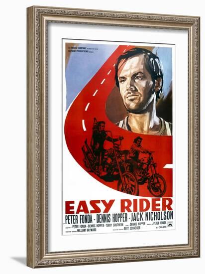 Easy Rider, Italian Poster Art, from Top: Jack Nicholson, Peter Fonda, Dennis Hopper, 1969-null-Framed Premium Giclee Print