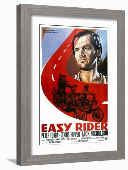 Easy Rider, Italian Poster Art, from Top: Jack Nicholson, Peter Fonda, Dennis Hopper, 1969-null-Framed Premium Giclee Print