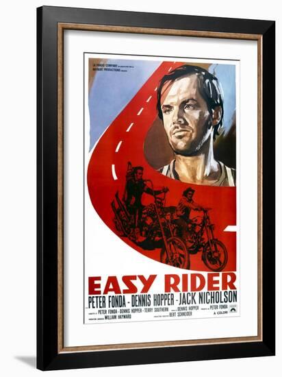 Easy Rider, Italian Poster Art, from Top: Jack Nicholson, Peter Fonda, Dennis Hopper, 1969-null-Framed Premium Giclee Print