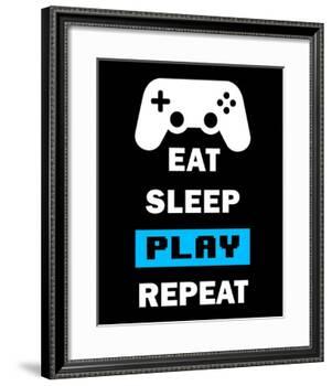 Eat Sleep Game Repeat - Black and Blue-Color Me Happy-Framed Art Print
