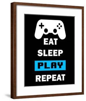 Eat Sleep Game Repeat - Black and Blue-Color Me Happy-Framed Art Print