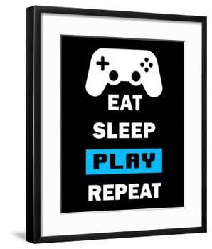 Eat Sleep Game Repeat - Black and Blue-Color Me Happy-Framed Art Print