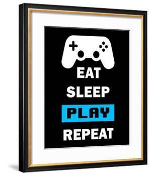 Eat Sleep Game Repeat - Black and Blue-Color Me Happy-Framed Art Print