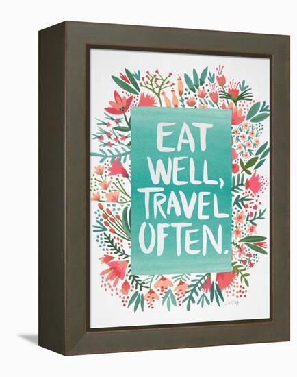 Eat Well Travel Often - Floral-Cat Coquillette-Framed Stretched Canvas