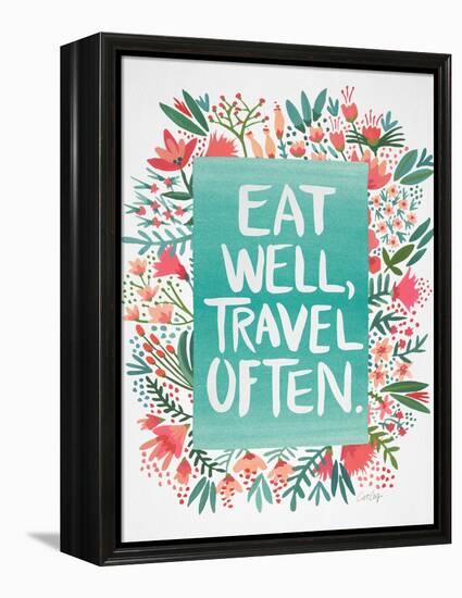 Eat Well Travel Often - Floral-Cat Coquillette-Framed Stretched Canvas