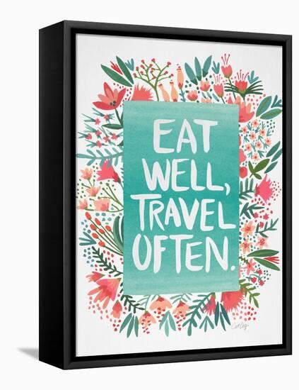 Eat Well Travel Often - Floral-Cat Coquillette-Framed Stretched Canvas