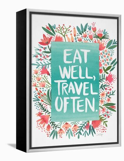 Eat Well Travel Often - Floral-Cat Coquillette-Framed Stretched Canvas