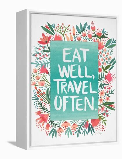 Eat Well Travel Often - Floral-Cat Coquillette-Framed Stretched Canvas