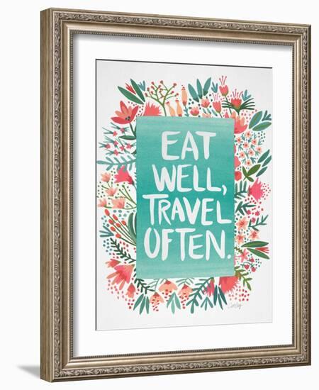 Eat Well Travel Often - Floral-Cat Coquillette-Framed Art Print