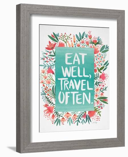 Eat Well Travel Often - Floral-Cat Coquillette-Framed Art Print