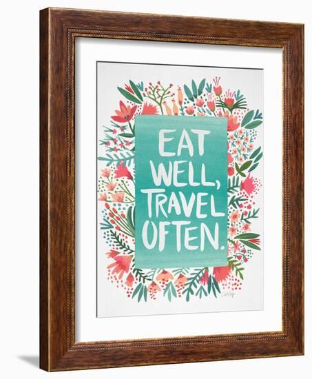 Eat Well Travel Often - Floral-Cat Coquillette-Framed Art Print