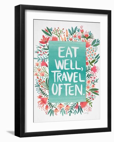 Eat Well Travel Often - Floral-Cat Coquillette-Framed Art Print