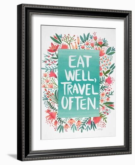 Eat Well Travel Often - Floral-Cat Coquillette-Framed Art Print